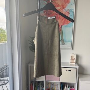 Olive Green Faux-Suede Halter Cami